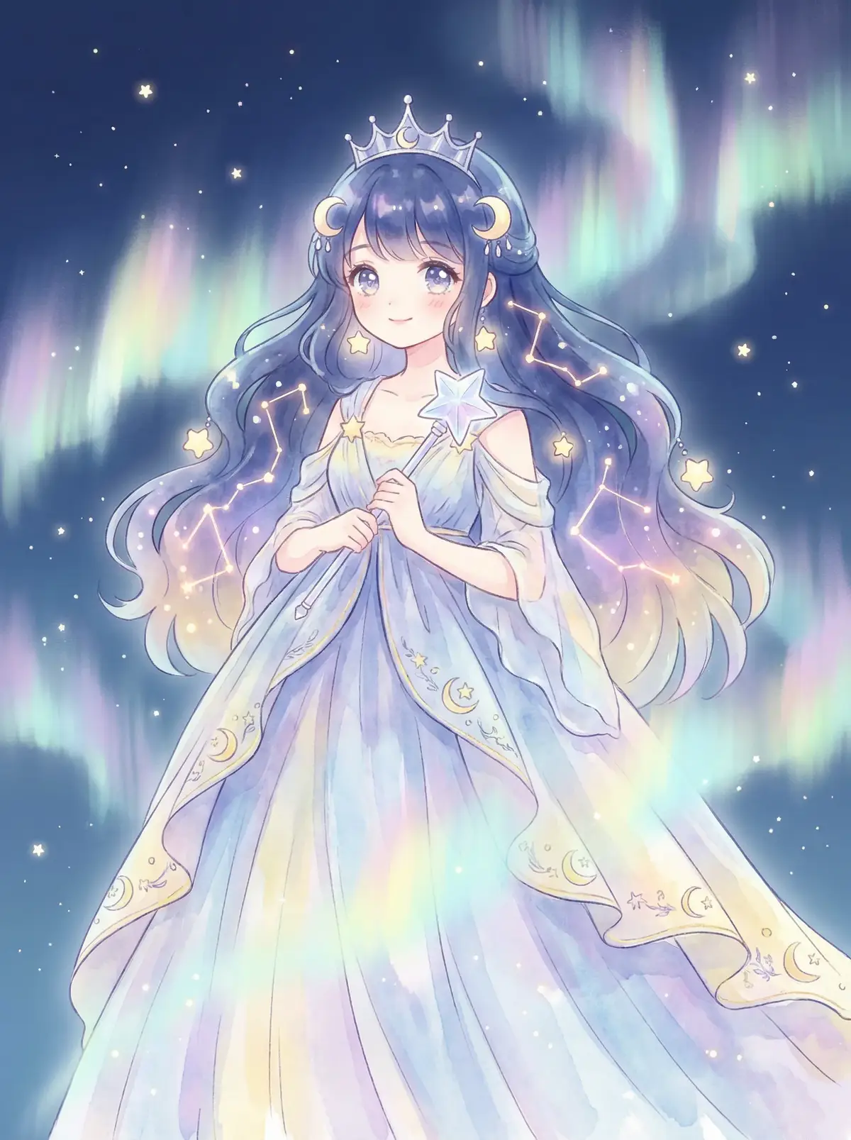 群星闪耀俄罗斯 - 星辰公主希尔角色设定图，手持星光权杖